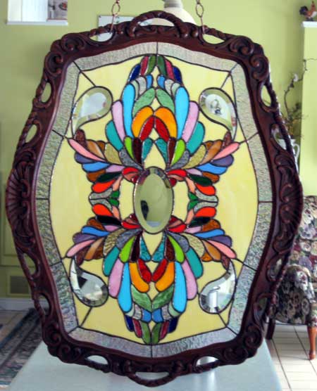 Victorian pattern in antique Tray Frame by Stained Glass Artist Yvonne DeViller